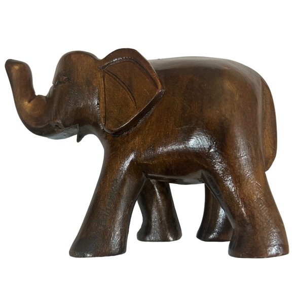 African Elephant Hand Carved Wooden Bahamas on Leg - Picture 1 of 8